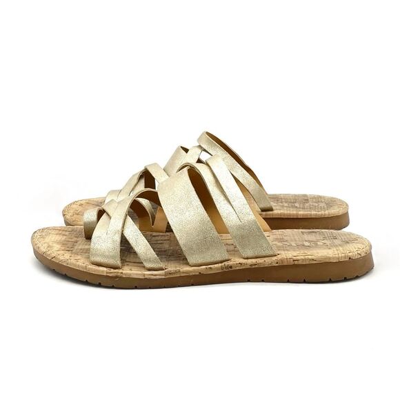 Korks Clemmons Strappy Sandal Faux Leather Comfort Slide in Gold Womens Size 6.5 - Picture 5 of 16